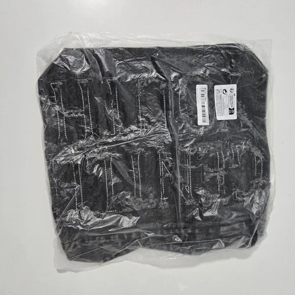 Shein Raw Edge Letter Denim Tote‎ Bag in Black - Picture 2 of 6